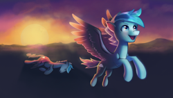 Size: 3840x2160 | Tagged: safe, artist:replacer808, imported from derpibooru, oc, oc only, oc:happy dream, pegasus, pony, dead, flying, high res, open mouth, open smile, self paradox, self ponidox, smiling, solo, x eyes