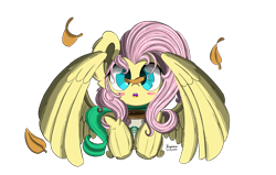 Size: 3300x2100 | Tagged: safe, artist:hisp, imported from derpibooru, fluttershy, pegasus, pony, autumn, blushing, clothes, coffee, cute, leaves, scarf, simple background, solo, starbucks, transparent background, wings