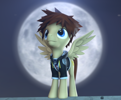 Size: 1308x1080 | Tagged: safe, artist:pika-robo, imported from derpibooru, pegasus, pony, fanfic:kingdom hearts of harmony, 3d, 3d model, commission, download at source, downloadable, kingdom hearts, kingdom hearts of harmony, looking up, male, moon, night, ponified, solo, sora, source filmmaker, source filmmaker resource, spread wings, wings