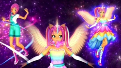 Size: 1280x720 | Tagged: safe, artist:pimikaunicorn, imported from derpibooru, sunny starscout, alicorn, human, equestria girls, 3d, artificial horn, artificial wings, augmented, equestria girls-ified, female, g5, g5 to equestria girls, generation leap, horn, magic, magic horn, magic wings, mmd, my little pony: a new generation, pigtails, ponied up, race swap, solo, sunnycorn, super ponied up, transformation, twintails, wings, youtube link, youtube thumbnail
