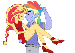 Size: 2700x1933 | Tagged: safe, artist:gmaplay, imported from derpibooru, rainbow blaze, oc, oc:sunrise shimmer, human, equestria girls, bridal carry, carrying, duo, equestria girls-ified, female, male, simple background, transparent background