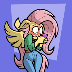 Size: 3720x3707 | Tagged: safe, artist:toonbat, imported from derpibooru, fluttershy, anthro, blushing, cellphone, cropped, female, flustered, furry, phone, smartphone, solo, spread wings, wingboner, wings