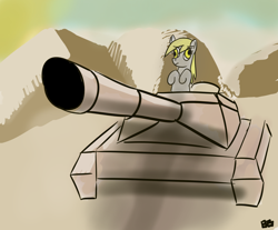 Size: 1280x1060 | Tagged: safe, artist:boxybrown, imported from derpibooru, derpy hooves, desert, tank (vehicle)