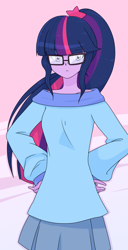 Size: 1280x2500 | Tagged: safe, artist:batipin, imported from derpibooru, sci-twi, twilight sparkle, human, equestria girls, clothes, female, glasses, hand on hip, looking at you, skirt, solo