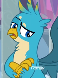 Size: 643x867 | Tagged: safe, imported from derpibooru, screencap, gallus, griffon, school daze, season 8, spoiler:s08, cropped, crossed arms, gallus is not amused, male, raised eyebrow, solo, unamused