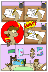 Size: 4866x7228 | Tagged: safe, artist:fuckomcfuck, imported from derpibooru, oc, oc:doodles, pegasus, pony, angry, bed, bedroom, comic, cutie mark, demi-girl, female, filly, foal, origin story, plushie, solo, teddy bear, younger