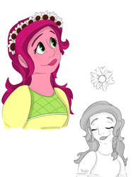 Size: 768x1024 | Tagged: safe, artist:yaboygene, imported from derpibooru, gloriosa daisy, human, equestria girls, legend of everfree, bust, portrait, simple background, sketch, sketch dump, smiling, solo, white background