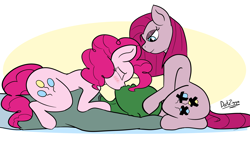 Size: 3644x2159 | Tagged: safe, artist:datzigga, derpibooru exclusive, imported from derpibooru, pinkie pie, oc, oc:anon, earth pony, human, pony, blushing, cutiemarking, duality, eyes closed, female, human and pony, kissing, male, mare, pinkamena diane pie, self paradox, self ponidox, trio