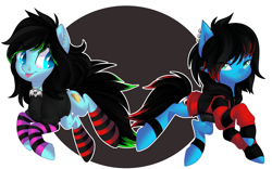 Size: 3200x2000 | Tagged: safe, artist:xvostik, imported from derpibooru, oc, oc only, oc:emo lad, oc:scene chick, earth pony, pony, :p, arm warmers, brother and sister, clothes, commission, duo, dyed mane, dyed tail, ear piercing, earring, emo, female, happy, hoodie, jewelry, leg band, lip piercing, male, mare, necklace, nose piercing, piercing, scene, shirt, siblings, simple background, socks, stallion, striped socks, t-shirt, tail, tongue out, white background, ych result