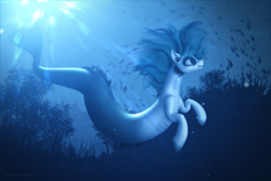 Size: 5760x3840 | Tagged: safe, artist:etherium-apex, imported from ponybooru, sonata dusk, pony, siren, 3d, detailed background, female, mane, ocean, solo, underwater