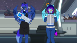 Size: 1192x670 | Tagged: safe, imported from twibooru, princess luna, alicorn, anthro, human, horn, humanized, image, kisekae, needs more jpeg, solo, wings