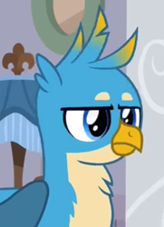 Size: 630x869 | Tagged: safe, imported from derpibooru, screencap, gallus, griffon, the hearth's warming club, cropped, gallus is not amused, male, solo, unamused