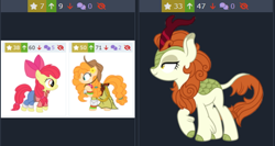 Size: 604x321 | Tagged: safe, artist:third uncle, imported from derpibooru, screencap, apple bloom, autumn blaze, pear butter, earth pony, kirin, pony, derpibooru, juxtaposition, juxtaposition win, looking at each other, looking at someone, meme, meta