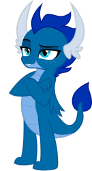 Size: 1280x2376 | Tagged: safe, artist:ponygamer2020, imported from derpibooru, oc, oc only, oc:cobalt the dragon, dragon, crossed arms, folded wings, horn, male, simple background, smiling, solo, tail, teenaged dragon, transparent background, vector, wings