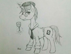 Size: 960x733 | Tagged: artist needed, safe, artist:schwarz, imported from derpibooru, oc, oc:schwarz, unicorn, clothes, glasses, hat, traditional art