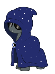 Size: 2200x2934 | Tagged: safe, artist:aleximusprime, imported from derpibooru, oc, oc only, oc:noctura, fanfic:my little sister is a dragon, flurry heart's story, cloak, cloaked, clothes, cult of eternal night, cultist, fangs, female, hood, moon, mystery, simple background, solo, stars, sunglasses, teaser, teeth, transparent background