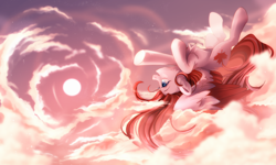 Size: 2500x1500 | Tagged: safe, artist:whiteliar, imported from derpibooru, oc, oc only, oc:making amends, pegasus, pony, cloud, colored wings, flying, partially open wings, sky, solo, two toned wings, upside down, wings