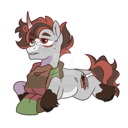 Size: 1024x1024 | Tagged: safe, artist:lynesssan, imported from derpibooru, oc, oc only, oc:dragon trail, pony, unicorn, clothes, deviantart watermark, male, obtrusive watermark, scarf, simple background, solo, stallion, striped scarf, transparent background, watermark