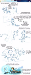 Size: 1280x3102 | Tagged: safe, artist:shieltar, imported from derpibooru, oc, oc:big mark, oc:florence, oc:professor harmony, oc:richard (shieltar), unnamed oc, alicorn, earth pony, griffon, pegasus, unicorn, comic:birth of equestria, alicorn oc, comic, exclamation point, glasses, horn, misspelling, wings