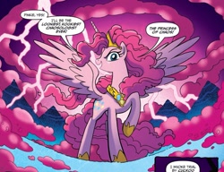 Size: 1237x949 | Tagged: safe, idw, imported from derpibooru, pinkie pie, alicorn, pony, spoiler:comic57, alicornified, awesome, comic, crown, dialogue, hi amy, horn, jewelry, pinkiecorn, princess of chaos, race swap, regalia, xk-class end-of-the-world scenario