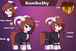 Size: 4152x2825 | Tagged: safe, artist:joaothejohn, imported from derpibooru, oc, oc only, oc:kumikoshy, earth pony, pony, clothes, commission, cute, floppy ears, horn, looking at you, reference sheet, simple background, text