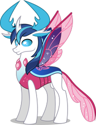 Size: 1960x2550 | Tagged: safe, artist:stellardusk, imported from derpibooru, shining armor, changedling, changeling, series:creature-verse, alternate universe, antlers, changedlingified, commission, horn, male, royalty, simple background, solo, species swap, transparent background, wings