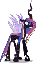 Size: 1602x2791 | Tagged: safe, artist:stellardusk, imported from derpibooru, princess cadance, changeling, changeling queen, series:creature-verse, changeling queen cadance, changelingified, commission, female, horn, princess cadalis, purple changeling, simple background, solo, species swap, transparent background, wings