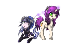 Size: 1280x800 | Tagged: safe, artist:malifikyse, imported from derpibooru, oc, oc only, oc:mysti synphorrnia, oc:saffron synphorrnia, pony, unicorn, duo, glowing, glowing horn, horn, simple background, transparent background, unicorn oc