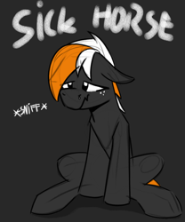 Size: 676x812 | Tagged: safe, artist:sefastpone, imported from derpibooru, sniffles, oc, oc only, oc:se, earth pony, pony, colored sketch, digital art, doodle, freckles, male, sick, simple background, sitting, solo, stallion, text