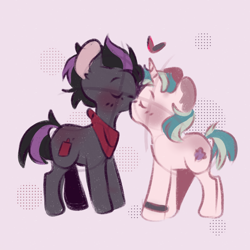Size: 1000x1000 | Tagged: safe, artist:yun_nhee, imported from derpibooru, oc, oc:jewel, oc:tuned strings, earth pony, unicorn, female, kissing, male, mare, shipping, stallion, straight