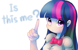 Size: 2300x1500 | Tagged: safe, alternate version, artist:maren, imported from derpibooru, twilight sparkle, human, equestria girls, 2013, female, fourth wall, old art, question mark, solo