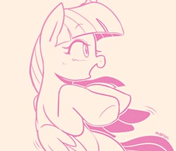 Size: 2800x2400 | Tagged: safe, artist:maren, imported from derpibooru, twilight sparkle, alicorn, pony, 2019, doodle, female, high res, hooves to the chest, horn, mare, monochrome, old art, open mouth, profile, simple background, solo, twilight sparkle (alicorn), wings