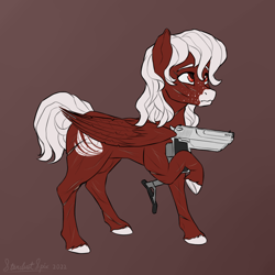 Size: 3000x3000 | Tagged: safe, artist:stardustspix, imported from derpibooru, oc, oc only, oc:manumit to the aethers, pegasus, pony, desert eagle, gun, scar, simple background, solo, weapon, wings