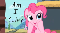 Size: 1334x749 | Tagged: safe, imported from derpibooru, screencap, pinkie pie, earth pony, pony, cute, dialogue, diapinkes, female, mare, railroad, train tracks