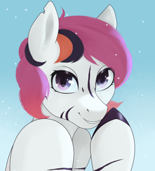 Size: 2648x2916 | Tagged: safe, artist:-mlady-, oc, oc:righteous eclipse, oc:zorse, hybrid, zony, cute, female, looking at you, mare, profile, solo, stripes, zony oc, zorse