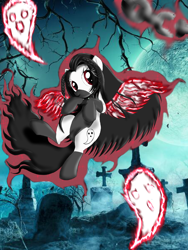 Size: 4896x6528 | Tagged: safe, artist:arisuzoldyck, oc, oc only, oc:gloomy trail, earth pony, ghost, pegasus, pony, undead, earth pony oc, female, flying, mare, necromancer, necromancy, pegasus oc, spirit, spirit powers, wings