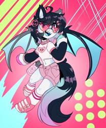 Size: 985x1185 | Tagged: safe, artist:star_theft, imported from derpibooru, oc, oc only, bat pony, semi-anthro, belly button, clothes, female, glasses, heart shaped glasses, hoof shoes, shirt, shorts, solo, t-shirt