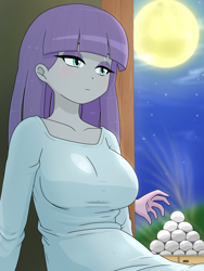 Size: 1668x2224 | Tagged: safe, artist:batipin, imported from derpibooru, maud pie, pinkie pie, human, equestria girls, breasts, busty maud pie, female, mochi, offscreen character, siblings, sisters, solo focus