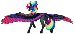 Size: 1920x874 | Tagged: safe, artist:oneiria-fylakas, imported from derpibooru, oc, oc:black tide, pegasus, pony, colored wings, female, mare, multicolored wings, simple background, solo, transparent background, wings