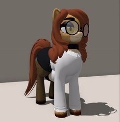 Size: 2900x2960 | Tagged: safe, artist:shylista's art, imported from derpibooru, oc, oc only, oc:pencil test, earth pony, pony, 3d, belly, big belly, choker, clothes, collar, colored hooves, earth pony oc, fat, female, glasses, high res, open pony, second life, shirt, skirt, solo, thick eyebrows, unshorn fetlocks