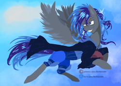 Size: 2480x1754 | Tagged: safe, artist:liechisenshi, imported from derpibooru, oc, oc only, oc:moontune, pegasus, pony, athlete, flying, pegasus oc, sky, solo, sports, watermark