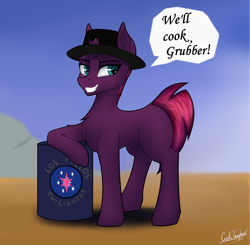 Size: 4404x4320 | Tagged: safe, artist:cmdrtempest, imported from derpibooru, fizzlepop berrytwist, tempest shadow, pony, unicorn, breaking bad, desert, female, hat, looking at each other, looking at someone, mare, meme, mountain, scar, shadow, simple background, solo