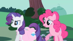 Size: 1280x720 | Tagged: safe, edit, edited screencap, imported from derpibooru, screencap, sound edit, pinkie pie, rarity, earth pony, unicorn, season 1, swarm of the century, animated, cancer (disease), duo, duo female, female, mare, sentence mixing, sound, webm