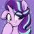 Size: 2048x2048 | Tagged: safe, artist:moozua, imported from derpibooru, starlight glimmer, pony, unicorn, blushing, bust, commission, cute, eye clipping through hair, eyebrows, eyebrows visible through hair, female, glimmerbetes, grin, high res, hoof over mouth, horn, mare, one ear down, purple background, simple background, smiling, solo, sparkles, sparkly eyes, starry eyes, stars, wingding eyes