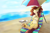 Size: 1363x888 | Tagged: safe, artist:testostepone, imported from derpibooru, oc, oc only, oc:sandara cove, beach, beach umbrella, book, drinking, female, furry, ocean, paw pads, paws, solo, umbrella, water