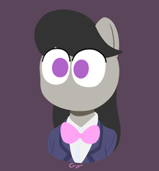 Size: 4598x4961 | Tagged: safe, artist:realgero, imported from derpibooru, octavia melody, anthro, earth pony, bowtie, bust, clothes, eye clipping through hair, komi can't communicate, komi-san, no mouth, no nose, no pupils, purple background, school uniform, shirt, shouko komi, simple background, solo, tavi can't communicate