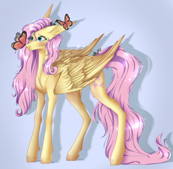 Size: 2784x2732 | Tagged: safe, artist:taebbear, imported from derpibooru, fluttershy, butterfly, pegasus, pony, butterfly on nose, cute, female, insect on nose, long legs, mare, shyabetes, solo