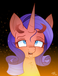 Size: 1000x1300 | Tagged: safe, artist:lennonblack, imported from derpibooru, rarity, pony, unicorn, ahegao, blushing, bust, chest fluff, devil, devil pony, devil rarity, female, horn, horns, mare, open mouth, shoulder devil, solo, tongue out