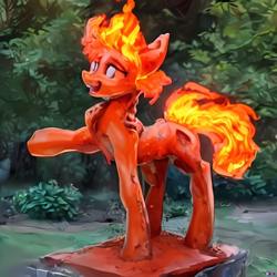 Size: 1024x1024 | Tagged: safe, imported from derpibooru, earth pony, pony, ai content, ai generated, fire, generator:purplesmart.ai, generator:stable diffusion, ponified, solo, statue