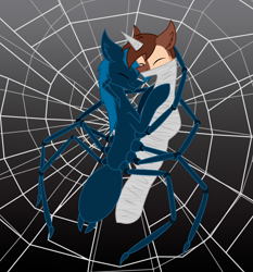 Size: 2364x2537 | Tagged: safe, artist:emc-blingds, imported from derpibooru, oc, oc only, monster pony, original species, pony, spiderpony, bondage, duo, eyes closed, gradient background, mummification, spider web, wrapped up